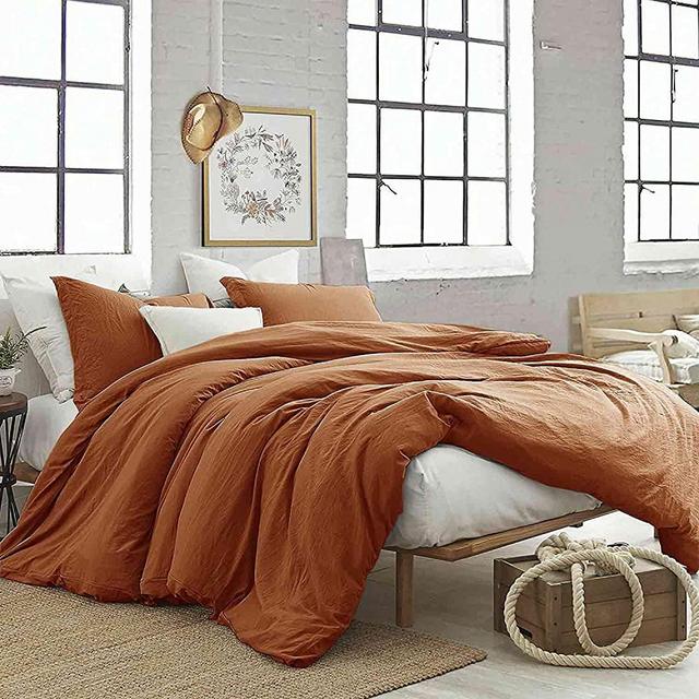 Burnt Orange Queen Comforter Set - 3 Piece Aesthetic Modern Terracotta Bedding Set - All Season Soft & Lightweight Microfiber Down Alternative Comforter Bed Set with 2 Pillow Shams for Women Men