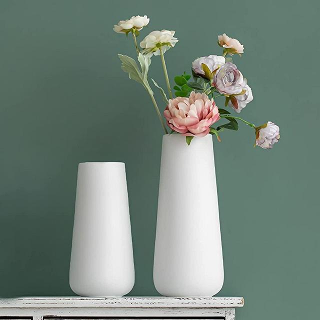 Ceramic White Vases Set of 2,Nordic Minimalism Style Vase for Home Decor ,Cylindrical Matte Vases for Pampas,Flower vase for Living Room Kitchen Bedroom Decorative