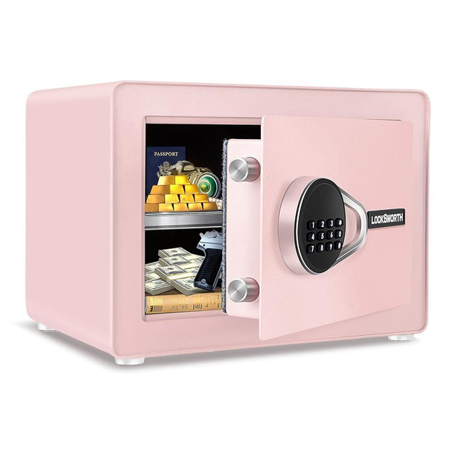 Safe for Home, 1.0 Cubic Feet Small Safe with Removable Shelf, Alarm System, Digital Electronic Security Money Box for Cash, Document, Home, Office, Hotel Use, Pink, 9.84"D x 13.78"W x 9.84"H