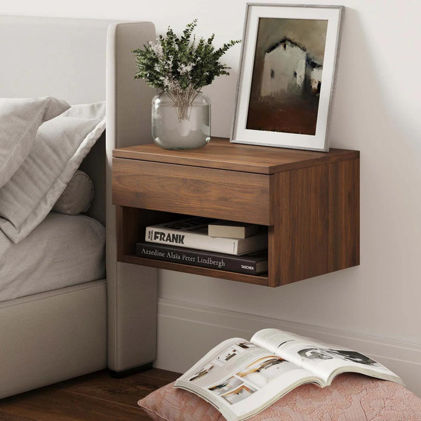 Nathan James Mid-Century Floating Drawer Nightstand Walnut