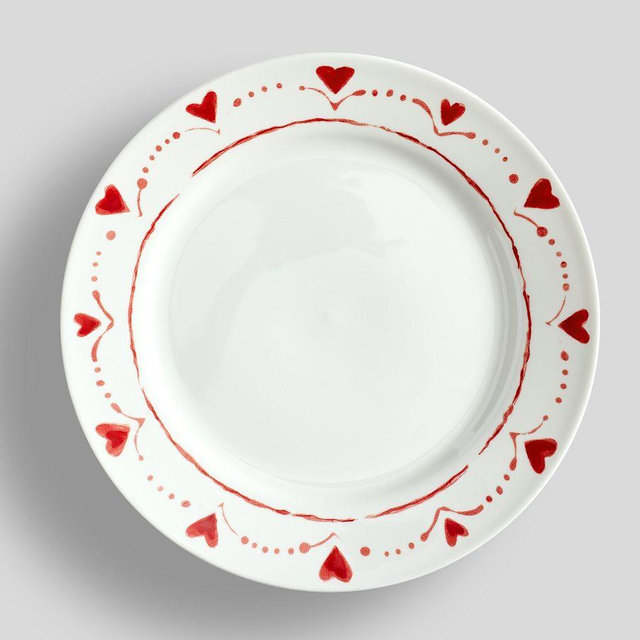 Painted Hearts Stoneware Salad Plates, Mixed Set of 4 - Multi