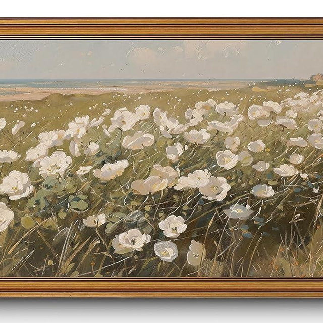 Gold Framed Wall Art Vintage Wildflower Canvas Art Farmhouse Floral Picture White Flower Wall Decor Antique Prints Rustic Paintings Landscape Artwork for Bedroom Living Room 16x24 Inch