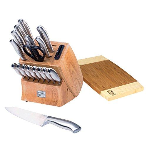 Chicago Cutlery Insignia Steel 19 Piece Knife Block with In-Block Sharpener and Cutting Board, Stainless Steel