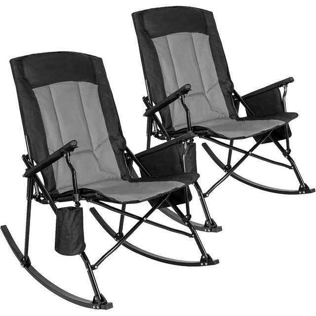 Romswi 2 Pack High Back Portable Rocking Chair with Hard Armrests, Oversized Folding Rocker Camping Chairs for Outdoor, Heavy Duty 400 lbs Patio Lawn Chairs