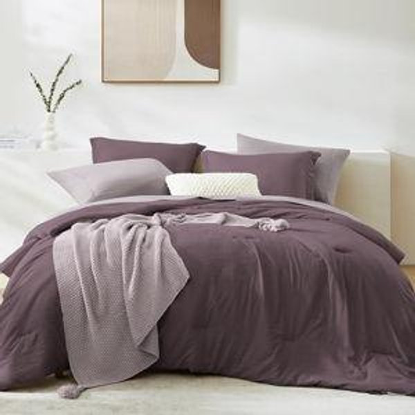 WRENSONGE Queen Comforter Set - 7 Pieces Italian Plum Soft Bed in a Bag Queen with Fitted Sheet, Flat Sheet, 2 Pillow Shams, and 2 Pillowcases- Warm Bedding Sets for All Season