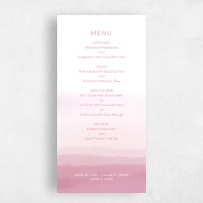 Pink Wedding Menu - Waterfront