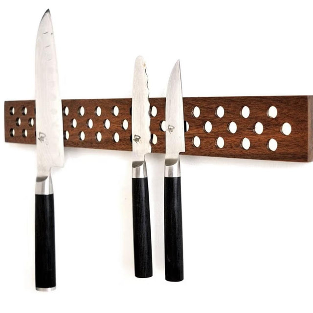 Magnetic Wooden Knife Bar Holder Strip, Cherry or Walnut, 12, 16, 20, or 24 Inch (16 Inch, Walnut)
