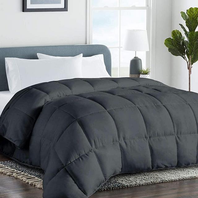 COHOME Queen 2100 Series Soft Cooling Comforter Down Alternative Quilted Duvet Insert with Corner Tabs All-Season - Plush Microfiber Fill - Reversible - Machine Washable - Dark Grey