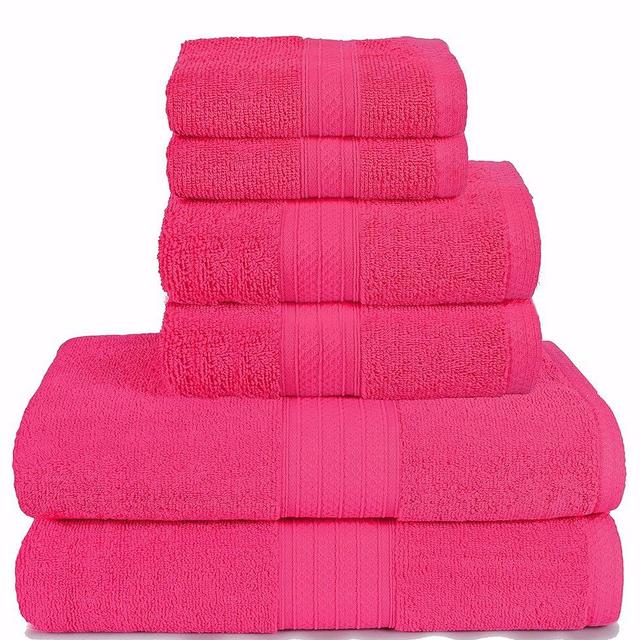 GLAMBURG 6 Piece Towel Set, 100% Combed Cotton - 2 Bath Towels, 2 Hand Towels, 2 Wash Cloths - 600 GSM Luxury Hotel Quality Ultra Soft Highly Absorbent Towel Set for Bathroom - Hot Pink