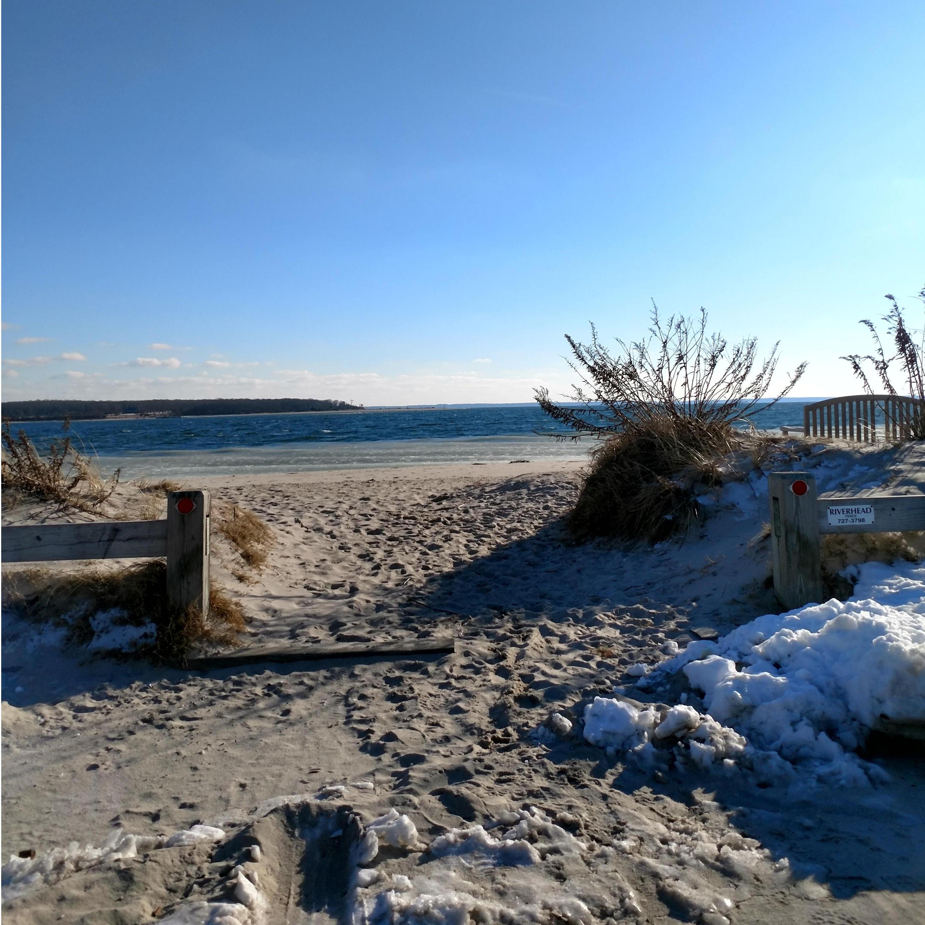 A North Fork beach, winter view with ice. Let's hope that's gone by July!