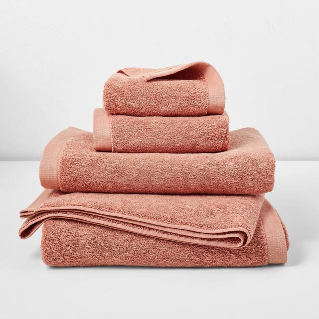 4pk Slub Cotton Bath Towel Set Peach - Casaluna™