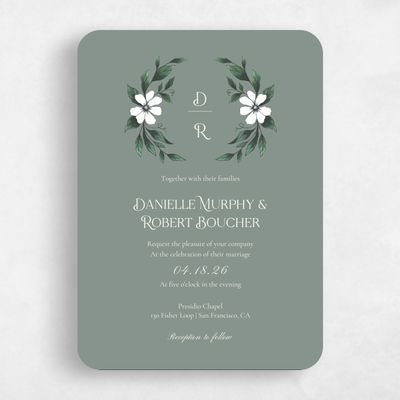 Green Rounded Wedding Invitation - Melcher Wreath