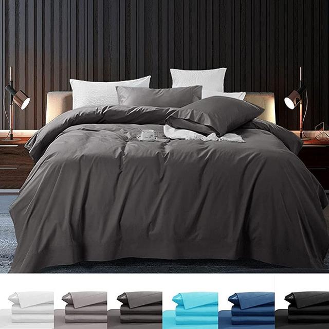 SONORO KATE 100% Pure Egyptian Cotton Sheets Sets,Cooling Bed Sheets 800 Thread Count Long Staple Cotton,Sateen Weave for Soft and Silky Feel, Fits Mattress 16'' Deep Pocket (Dark Grey, Full)