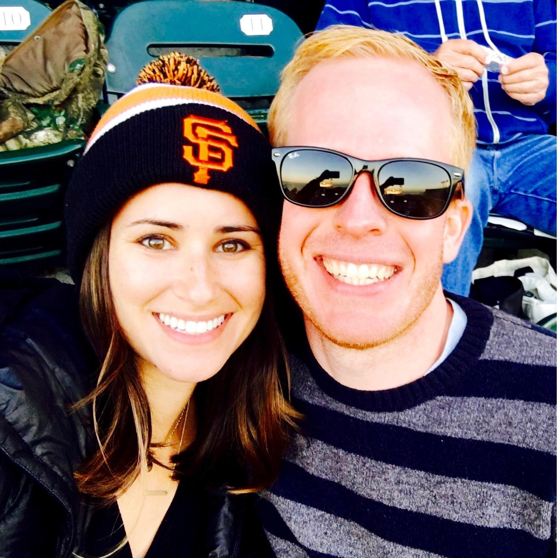 At the Giants game- Candlestick Park.