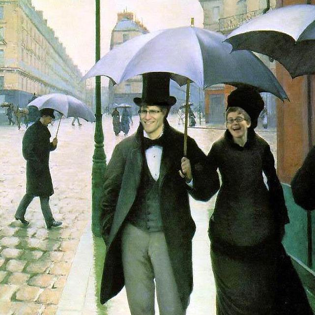 Art History shenanigans, featuring Caillebotte's "Paris Street; Rainy Day"