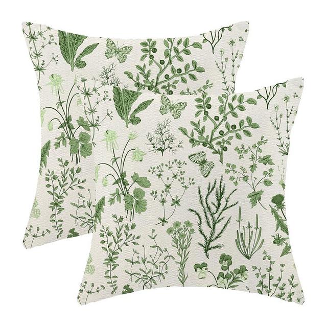 AEIOAE Summer Pillow Covers 18x18 Inch Set of 2,Olive Green Wild Flower Plant Throw Pillows Case,Seasonal Floral Outdoor Decorative Square Linen Farmhouse Decor Cushion Covers for Home Sofa Bed Couch
