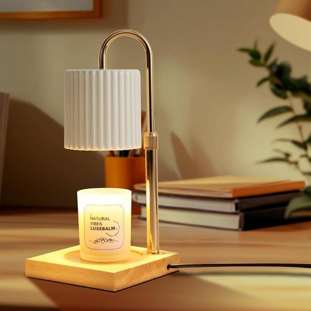 Okdunlakp Candle Lamp, Dimmable Electric Candle Warmer Lamp with Timer, Adjustable Height, Wax Melting Warmer Compatible with Large Jar Candles, Home Decor Gifts, 2 Bulbs
