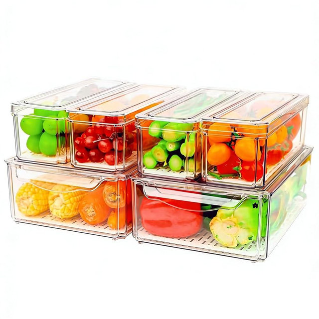 ZIJUND 6 Pack Fridge Organizer, Stackable Refrigerator Organizer Bins with Lids, BPA-Free Fridge Organizers and Storage Containers for Fruit, Vegetable, Food, Drinks, Cereals, Clear