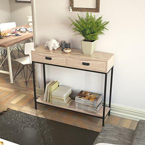 Roomfitters 2 Drawer Entryway Console Table, Sofa Table for Hallway Foyer, 2-Tier Display Shelf, Multipurpose Rectangular Modern Cabinet Table, Oak Wood