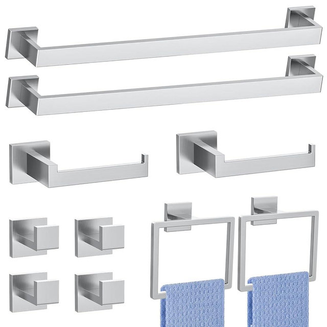 Brushed Nickel Bathroom Hardware Accessories Set 10-Piece Brushed Towel Bar Set Bath Towel Holder Set Stainless Steel Wall Mounted Towel Rack Set,23.6 in