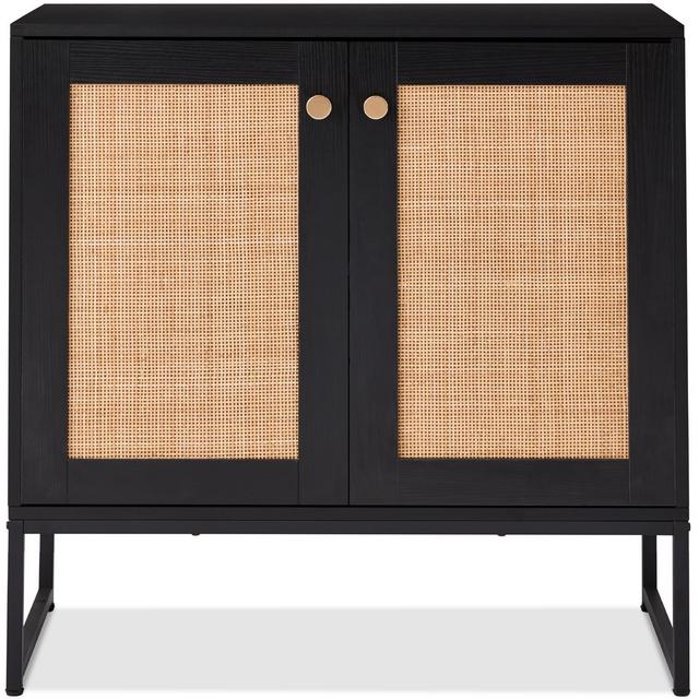 Best Choice Products 2-Door Rattan Storage Cabinet, Accent Furniture, Cupboard w/ Non-Scratch Foot Pads - Black