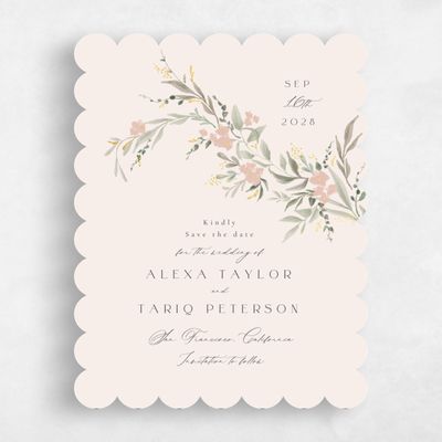 Beige Scalloped Wedding Save the Date - Darcy Portrait Foil