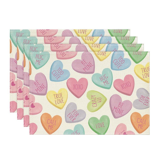 Artoid Mode Ture Love Heart Valentine Placemats Set of 4, 12x18 Inch Seasonal Table Mats for Party Kitchen Dining Decoration