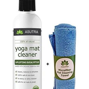100% Natural & Organic Yoga Mat Cleaner, SAFE FOR ALL MATS, No Sticky Or Slimy Residue - Cleans, Restores, Refreshes + FREE Microfiber Cleaning Towel Included