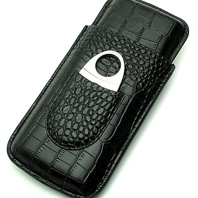 Cigar Case Travel - Cutter Included - Leather 3 Colors (Black)