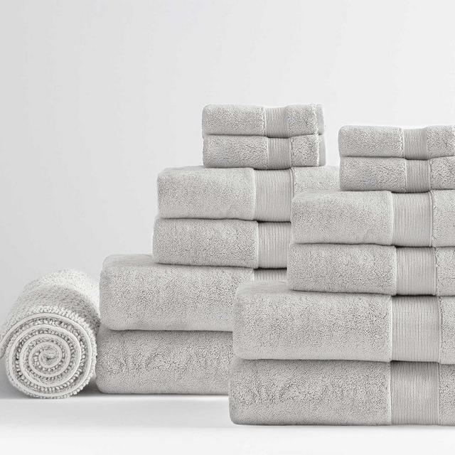 PB Classic Organic Bath, Hand, Washcloth Towels & 1 Bath Mat, Set of 13, Gray Mist