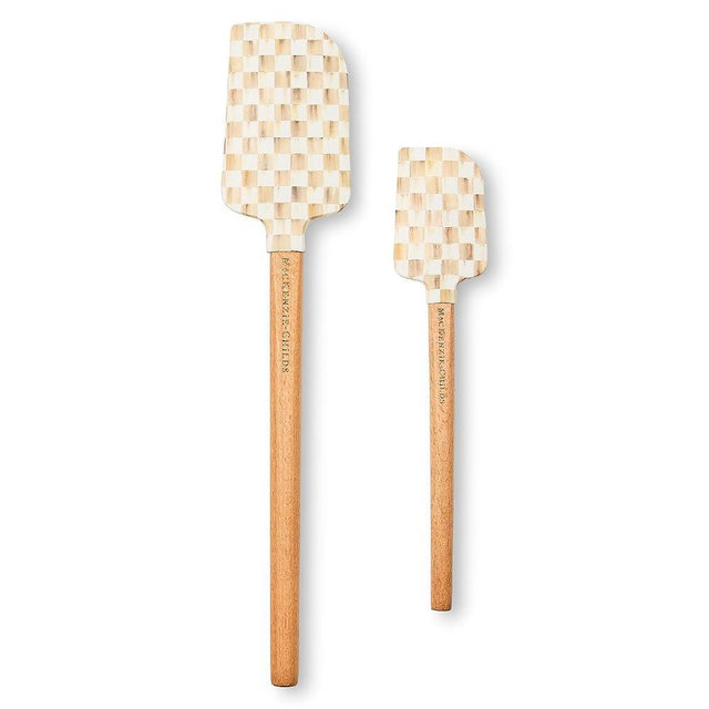MACKENZIE-CHILDS Set of 2 Spatulas, Silicone Kitchen Spatula Set, Brown-and-White Mocha Check