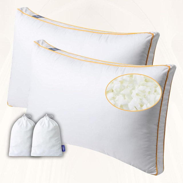 CUSHYZ Adjustable Premium Memory Foam Pillow, Queen Set of 2-30x18 inches, 400 TC Organic Cotton Cover with Down Alternative Plush Padding, Designed for Stomach, Back, & Side Sleepers