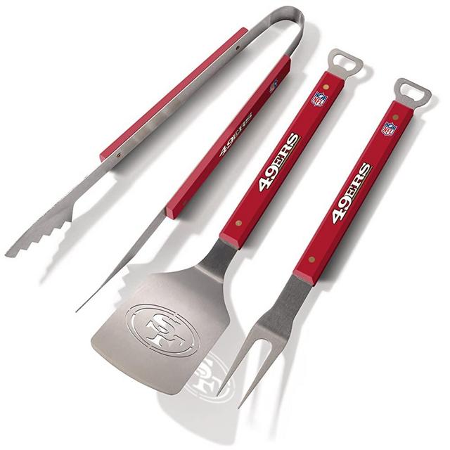 YouTheFan NFL 3-Piece Spirit Series BBQ Grill Set: 18" Stainless Steel Sportula (Spatula), Fork & Tongs with 2 Bottle Openers