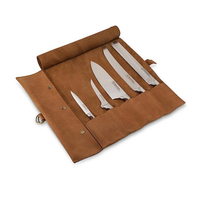 Hammer Stahl Barbecue Knife Roll Set - Includes Five Essential BBQ Knives - German Forged High Carbon Steel - Ergonomic Quad-Tang Pakkawood Handle