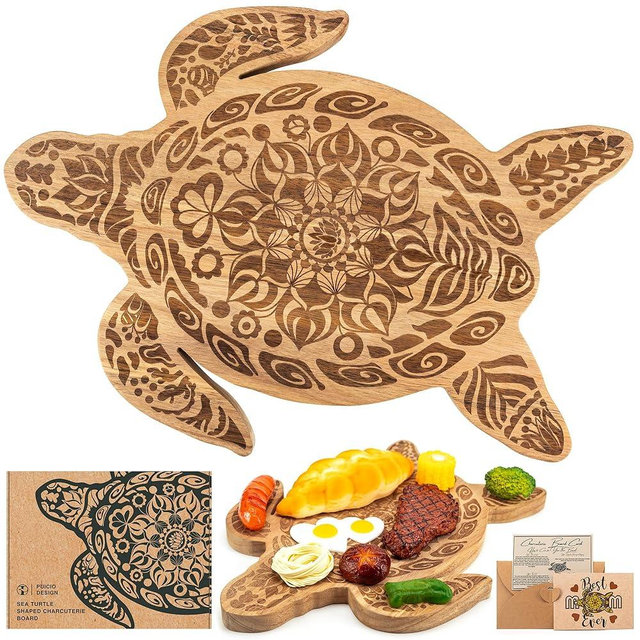 PUICIO Sea Turtle Shaped Charcuterie Board Acacia Wood Cutting Board, Kitchen Gifts for Mom, Grandmas, Sea Turtle Lovers,Turtle Cheese Bread Board for Housewarming Party