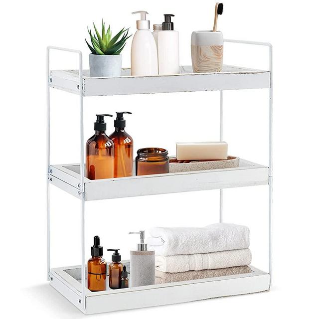 3 Tier Bathroom Counter Organizer, Counter Standing Rack Cosmetic Holder, Bathroom Countertop Organizer and Storage Shelf, Vanity Organizer Bathroom Counter Tray and Kitchen Spice Rack Standing White