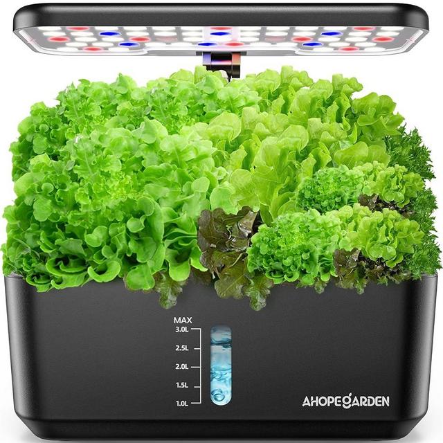 Indoor Garden Hydroponics Growing System: 10 Pods Plant Germination Kit Aeroponic Herb Vegetable Growth Lamp Countertop with LED Grow Light - Hydrophonic Planter Grower Harvest Veggie Lettuce, Black