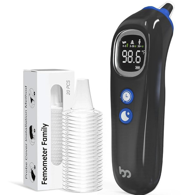 Ear Thermometer with Heated Probe, High Accuracy Thermometer for Kids, Adults and Babies with 32 Memory Recall, Mute and Night Light, Includes 21 Disposable Probe Covers, Storage Box, FSA/HSA Eligible