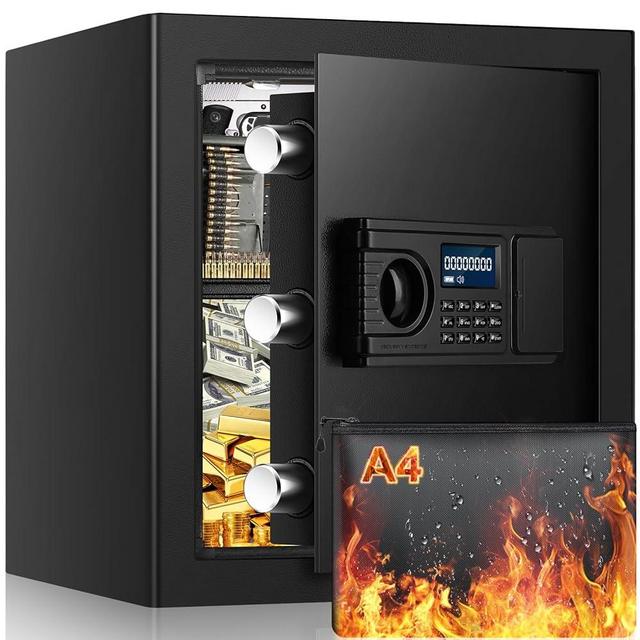 1.7 Cuft Fireproof Home Safe Box, LCD Fireproof Waterproof Safe Box With Combination Lock, Digital Keypad, Anti-Theft Alarm Security Fire Safe For Money Ammo Cash Valuables