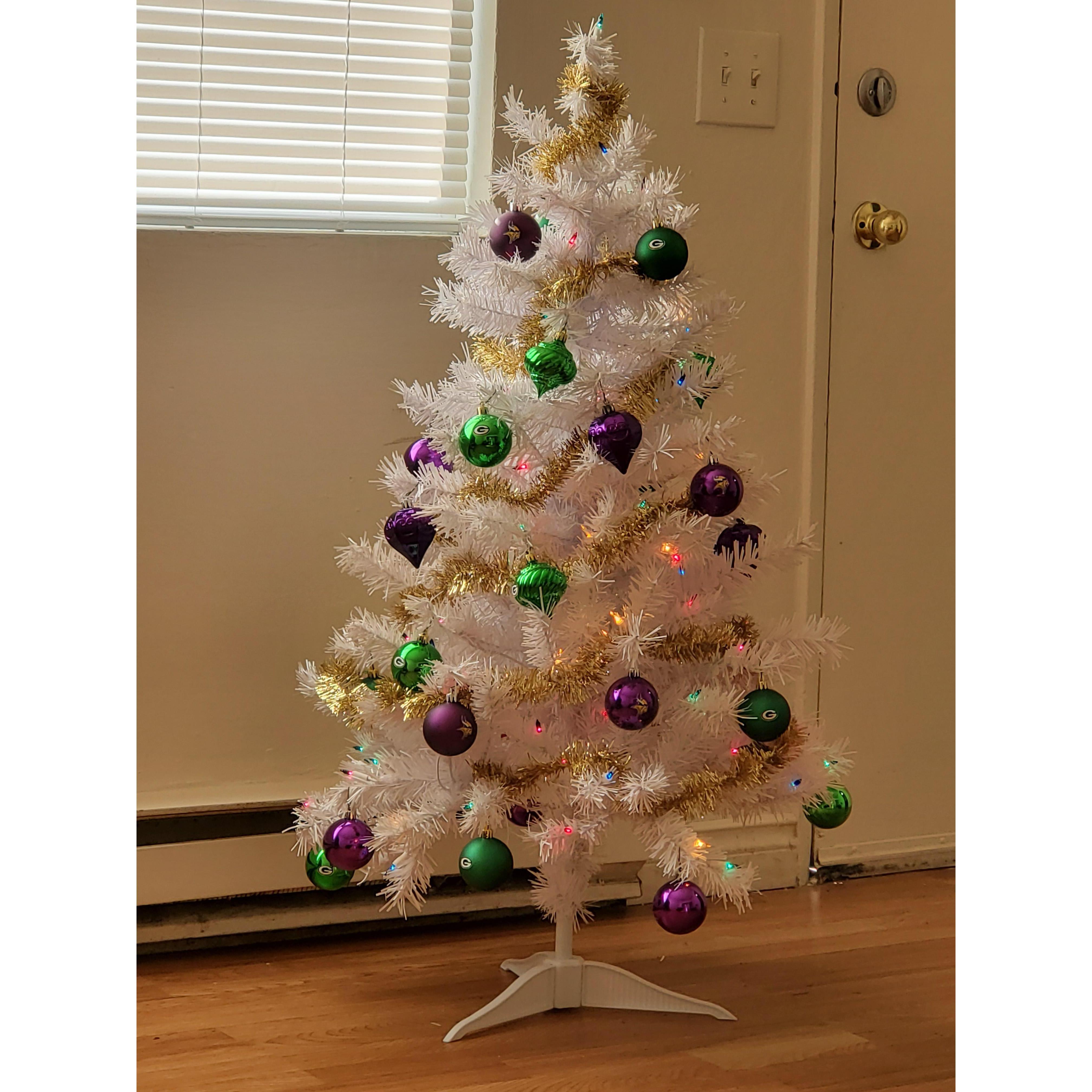 Our Packers and Vikings Christmas tree! The Perfect Rivals!
