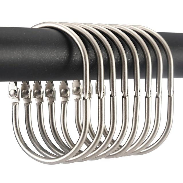Goowin Shower Curtain Rings, 12 Pcs Shower Curtain Hooks, Oval Snap Shower Rings for Curtain, Metal Shower Curtain Rings Rust Proof, Glide Smoothly Shower Hooks for Shower Curtain Rod (Matte Nickel)