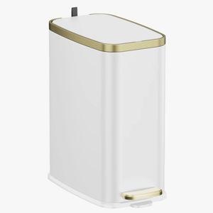 1.6 Gallon Slim Bathroom Trash Can With Slow-Closed Lid, Step Pedal, 6L Stainless Steel Garbage Can With Removable Inner Bucket, Built-In Odor Filter, Small Wastebasket For Bathroom, Toilet, Home Office, Bedroom (White) - White/Gold