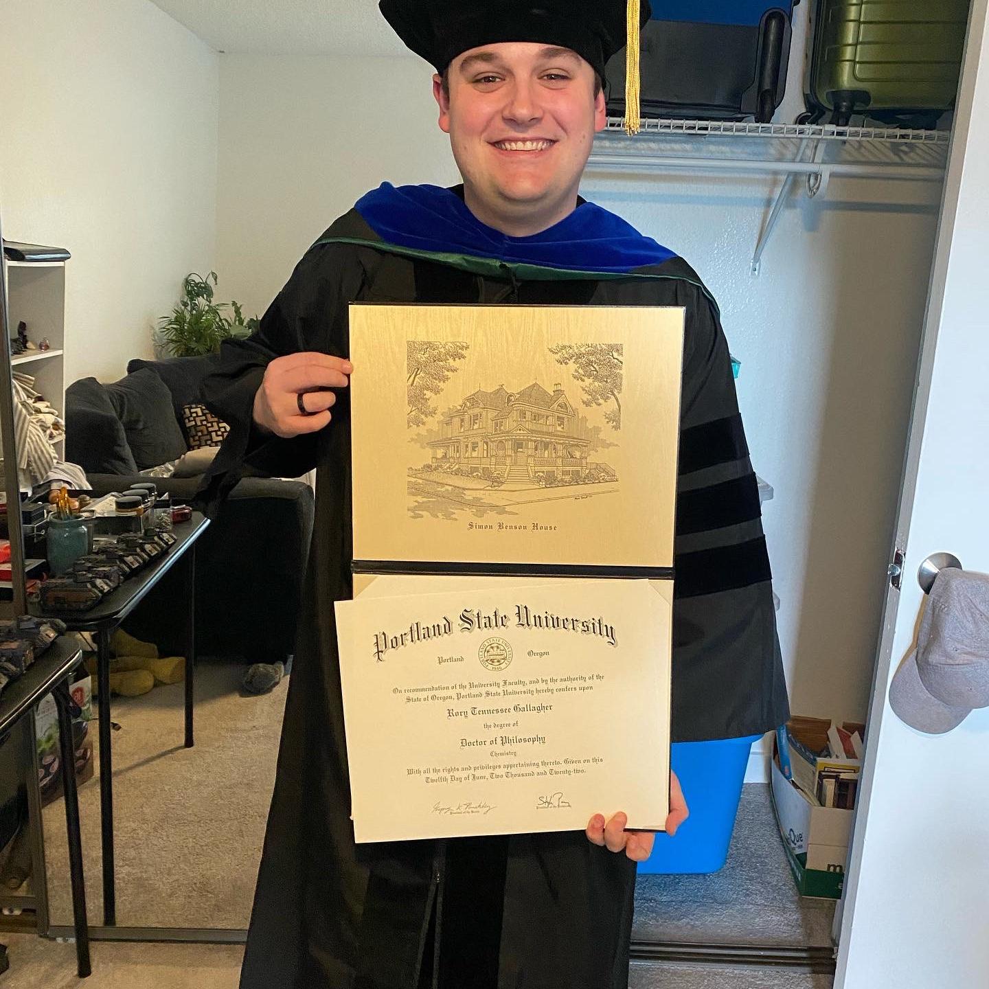 Rory graduating with his PhD from PSU in 2022!