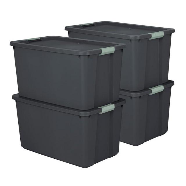 Sterilite 4 Pack 34 Gallon Latch Tote, Stackable Plastic Storage Bin Container, Gray/Green