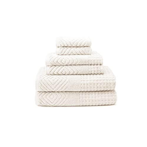 100% Organic Cotton Jacquard 6 Piece Towels - Stylish Gifts by Texere (Tansy, 6-Piece Set, Cream) Great Idea TX-HC263-001-CREM-R-6