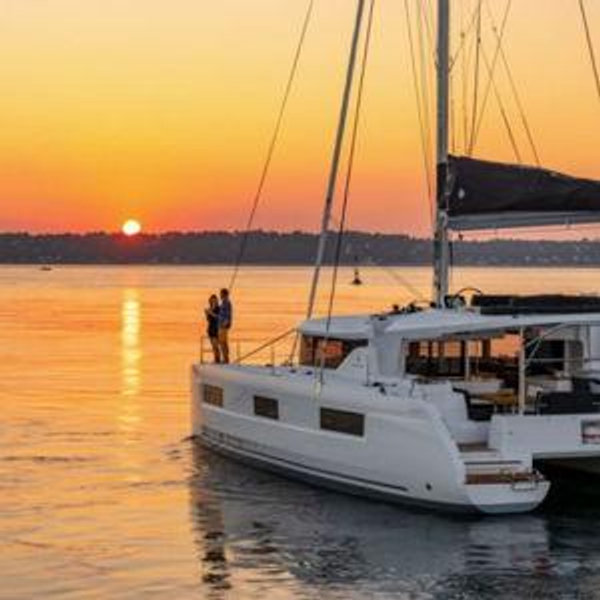 Sunset Catamaran sail in Santorini, Greece on our honeymoon