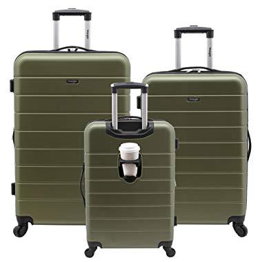 Wrangler 3 Piece Luggage Set Smart Hardside with USB Charging Port, Olive Green