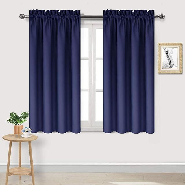 DWCN Navy Blue Blackout Curtains for Bedroom –Rod Pocket Thermal Insulated Room Darkening Drapes for Living Room, W 42 x L 54 Inch, 2 Panels