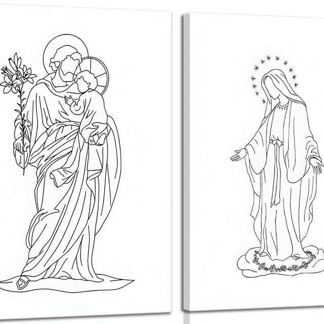 Blessed Virgin Joseph Our lady of Guadalupe Church God Catholic Wall Decor Baby Posters Canvas Wall Art Christian Line Minimalist pictures Religious Paintings Prints ModernArtwork Framed8x10in