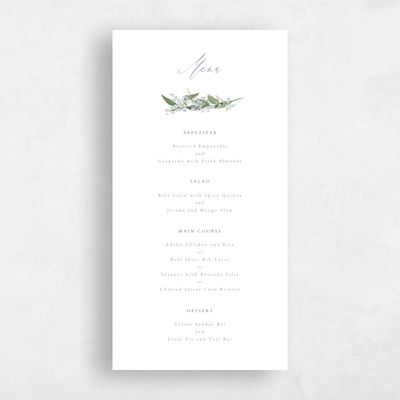 Dusty Blue Wedding Menu - Zucchero